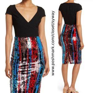 NWT $248 XXS Dress the Population Jaleah Sequined V-neck Midi Dress